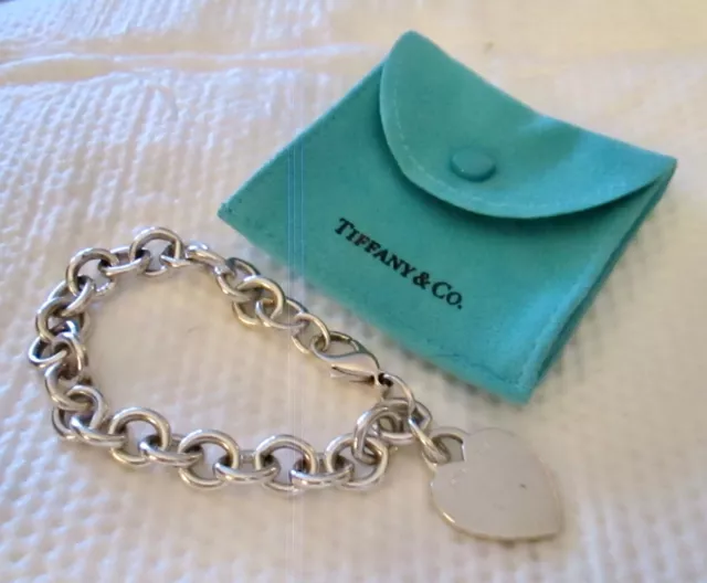 TIFFANY & CO. Heart Tag Charm Bracelet Sterling Silver 925 with Pouch ...