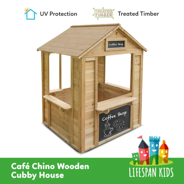 Lifespan Kids Cafe Chino Timber Cubby House with Chalkboard Shopfront Windows