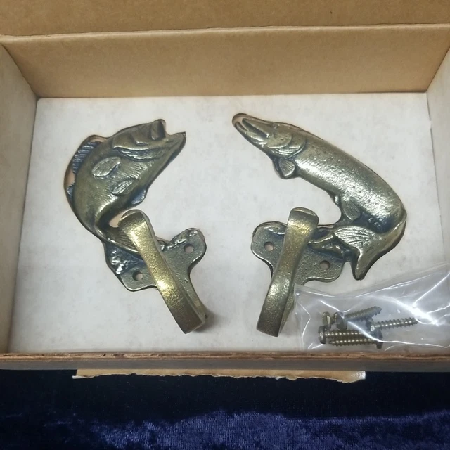 Fish Figure SOLID BRASS COAT HOOK Keeler Brass Original Box Screws Pike, Bass?