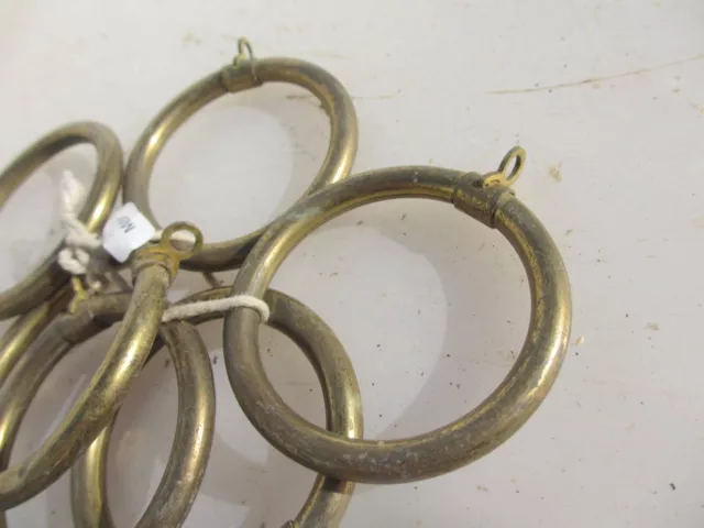 Antique Brass Curtain Rings Victorian Holder Hangers Vintage x6 - 2.3/8"W