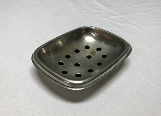 Antique Vintage Nickel Over Brass Sponge Soap Holder Dish Old 1707-23B