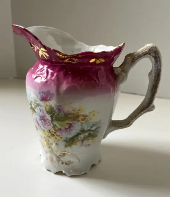 Vintage Porcelain Creamer Pitcher Purple Flowers Made In Germany