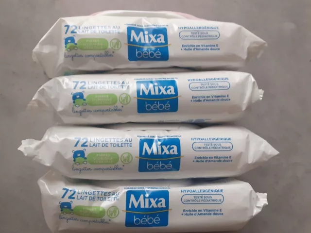 Lingettes au lait, Mixa bébé LOT DE 4 (4 x 72)