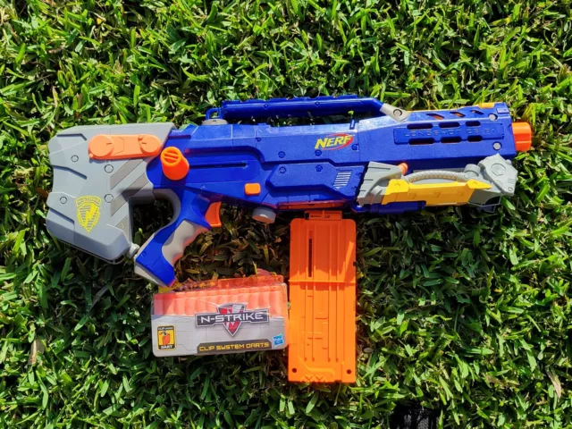 RARE GOOD BLUE Nerf Longshot CS 6 Blaster Sniper Rifle Dart Gun with 36  darts $19.99 - PicClick