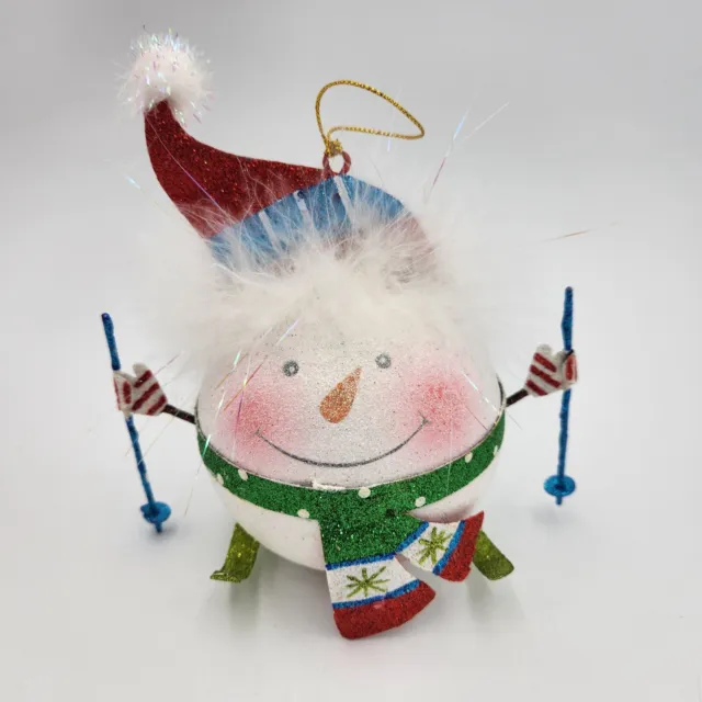 Snowman on Skis Christmas Tree Ornament Colorful 6 Inch Tall