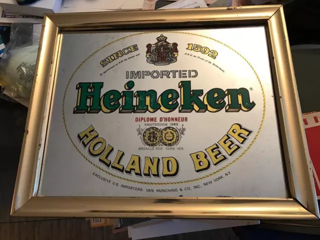 Heineken Framed Mirrored Sign Imported Holland Beer Perfect For Man Cave!