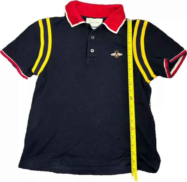 Men's Gucci Polo Shirt In Blue Embroidered Bee Detail Striped Yellow Size Small