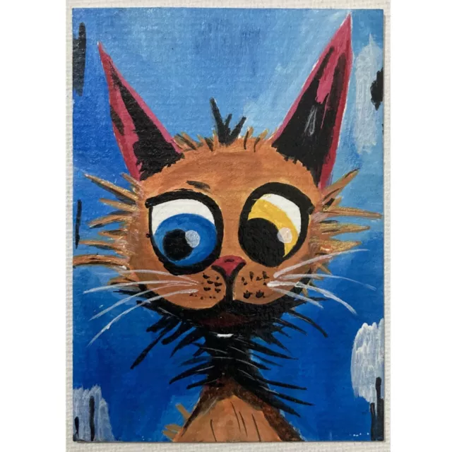 ACEO ORIGINAL PAINTING Mini Collectible Art Card Animal Pet Cat Kitty Ooak