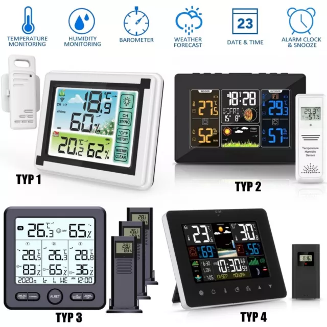 LCD Wetterstation mit Außensensor Hygrometer Thermometer Wecker Uhr Farbdisplay