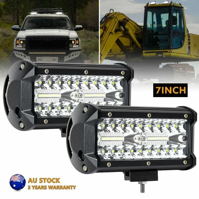2x 7inch 3-Row LED Light Bar Spot/Flood Combo Work Offroad Truck ATV 4WD 12V 24V