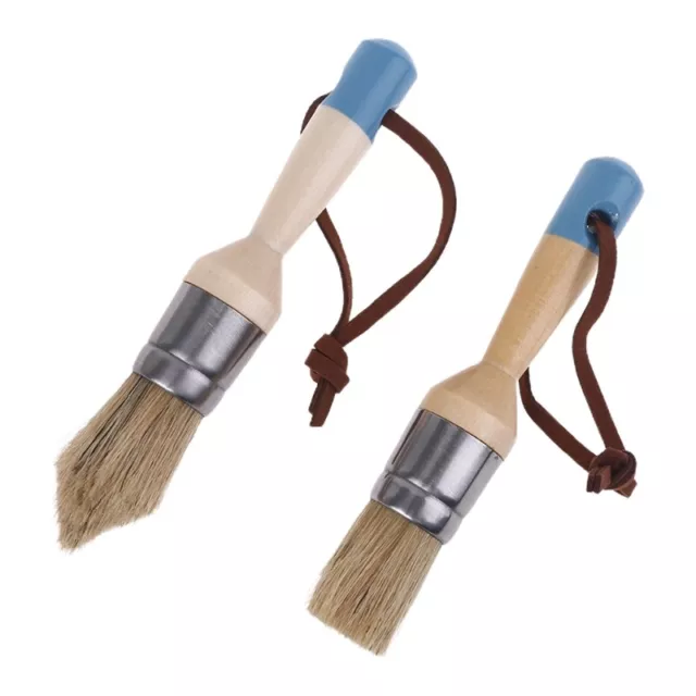 2 Pcs Round and Pointed Chalk Wax Paint Brush Natural Bristle Brushes DIY Tool