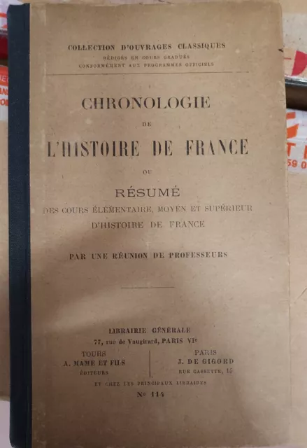 Chronologie de l'Histoire de France - Début XX eme - Edition Mame Et Fils.