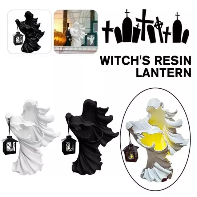Cracker-Barrel Ghost Witch Messenger w/Lantern Ghost Ornament-HalloweenH J1Z5