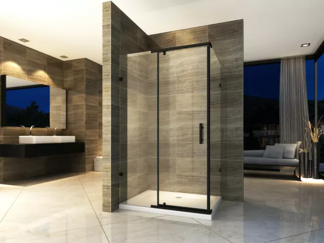 Mosta Matte Black Frameless Pivot Door Shower 800x800mm Till 1200x1000mm