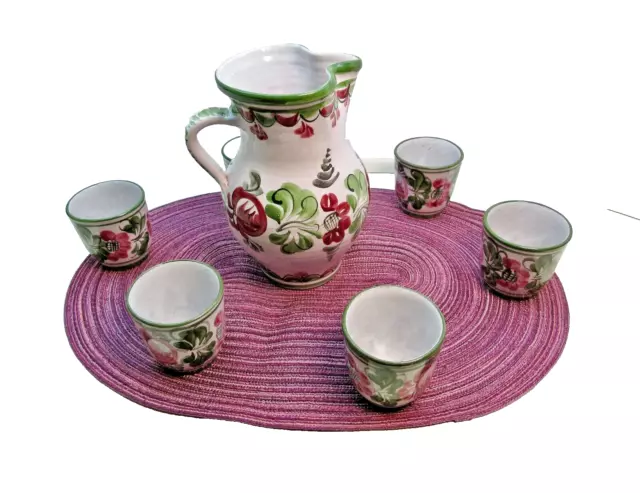 Saftservice Krug mit 6 Bechern Ton-Keramik Set,  mit schönen Blumendekor 3