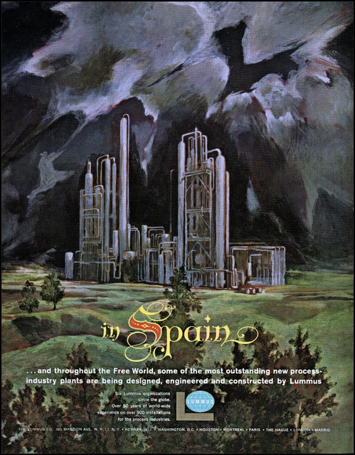 1961 Lummus company Spanish processing plant dark cloud retro art print ad adL39
