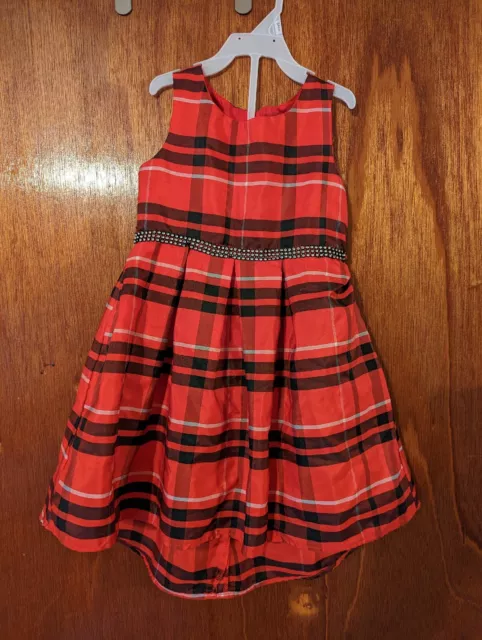 Young Land Girl's 4T plaid formal dress sleeveless rhinestone zip, lined C21