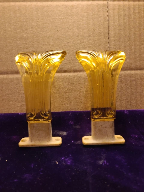 ANTIQUE VINTAGE ART DECO amber DEPRESSION GLASS CURTAIN TIE BACKS 4 Set of 2 3