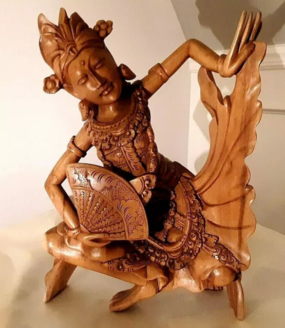 Balinese Janger Dancer, Legong, Hand Carved Wooden Sculpture Art 17" GORGEOUS