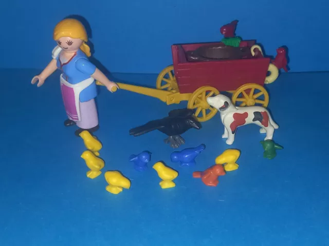 Playmobil Figur Bäuerin mit Bollerwagen Heuwagen Ernte Bauernhof & 13 Tieren