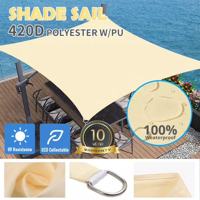 Waterproof Extra Heavy Duty Shade Sail Shade Sand Sun Triangle Square Rectangle