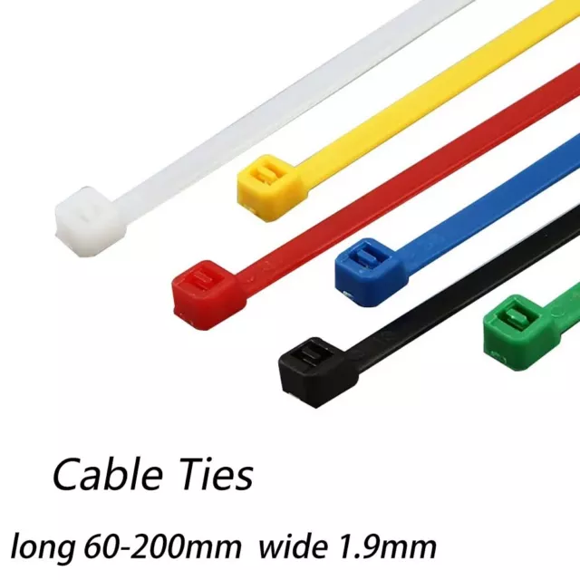 Self-locking Plastic Nylon Cable Colourful Ties Wire Zip Wide 1.9mm Long60-200mm