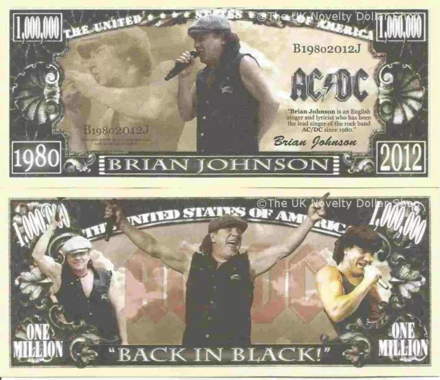 Brian Johnson AC DC Lead Singer Million Dollar Bills x 2 Rock Musician