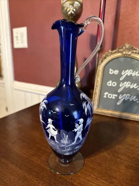 Cobalt Blue Blown Vase Hand Painted floral