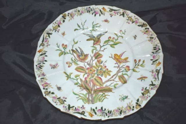 Chinese Hand Painted Wall Platter Birds & Flowers Crackle Marked 13.75"x 13"