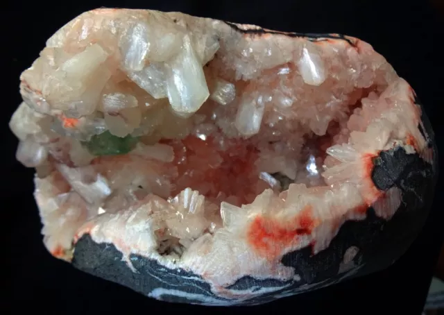 Pink Heulandite Crystals Formation Geode W/ Green Apophyllite Cubes &Stilbite
