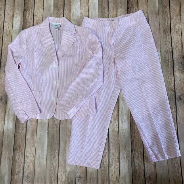 Pendleton 2 Pc. Suit Pink Pinstripe Seersucker Summer Suit Jacket (M) Pants 8