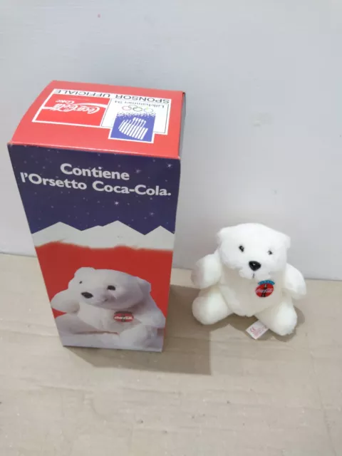 Nuovo Peluche orsetto orso polare 12cm Coca Cola anni 90 Lillehammer '94 con BOX