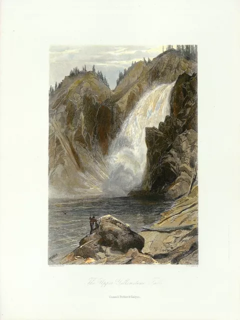 UPPER YELLOWSTONE FALLS Antq 1881-85 Engrv PICTURESQUE AMERICA Bryant & Appleton