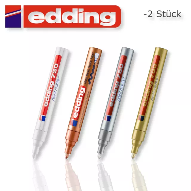 Edding 750 Weiss Gold Silber Lack Glanzlack glänzend permanent Marker 2 Stück