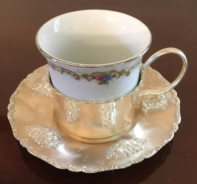 Schwarzenhammer Pirzellan Cup In Quist Silverplate Cup Holder & Saucer W. German