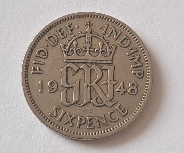 1948  King George VI Sixpence Coin.