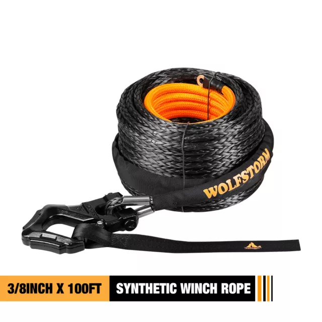 25000LBS 100FT Synthetic Winch Rope Winch Line Cable Rope w/ Steel Hook for SUV