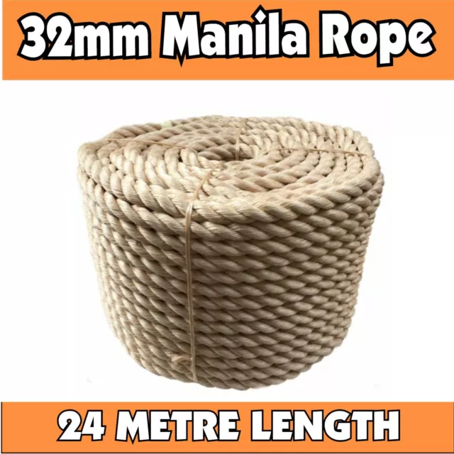 24m Natural Fibre Hemp Sisal Rope 32mm Manila Jute heavy duty garden