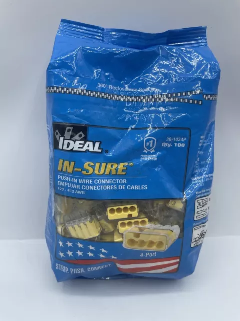 IDEAL In-Sure Push-In Wire Connectors #12 - #20 Gauge Yellow 4 Port - 100Pk