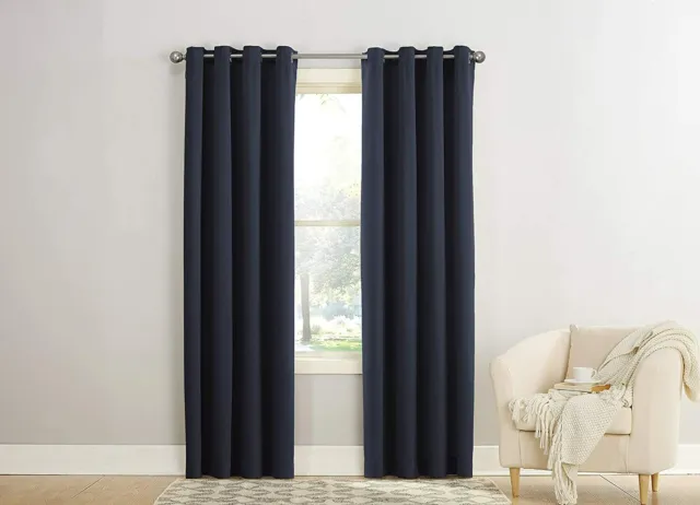 Sun Zero Barrow Energy Efficient Grommet Curtain Panel, 54" 54" x 63" Navy Blue