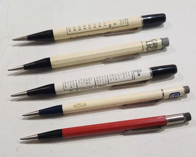 5 Vintage Autopoint Mechanical Pencil Lot 2@ 5-1/2” 3@6" Salesman Samples Look