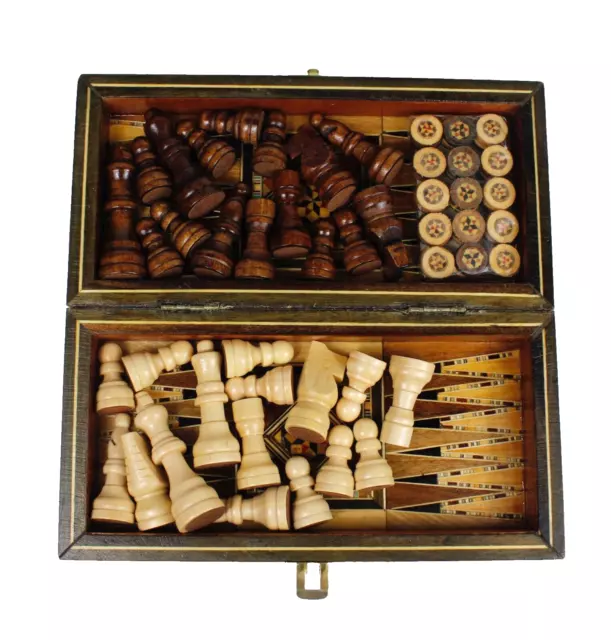 2 in 1 Wood Backgammon + Chess Set Moroccan Handmade Wooden Board Set