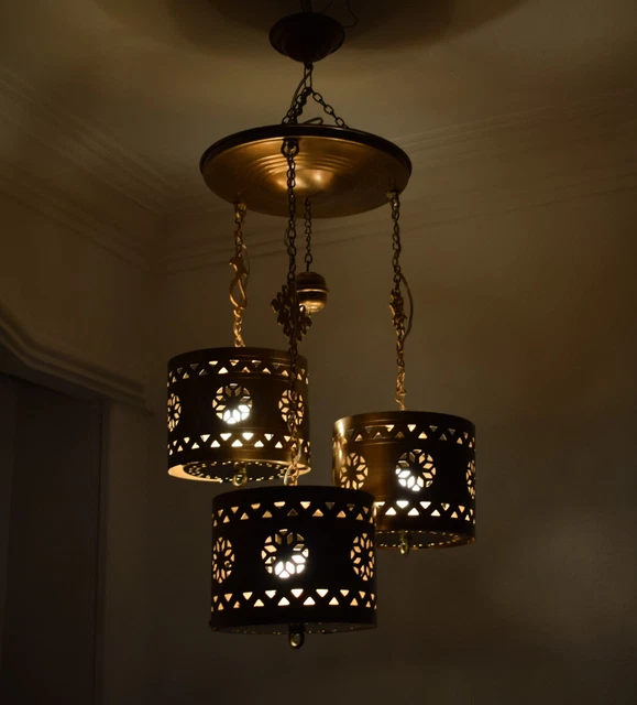 Handcrafted Moroccan Oxidize Brass 3 in 1 Ceiling Light Fixture Lamp Chandelier