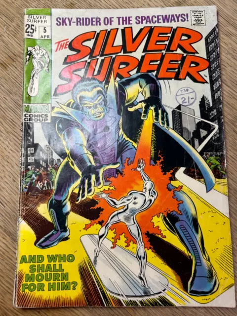 Marvel Comics “Silver Surfer #5” 1969, silver age comic, Stan Lee & John Buscema