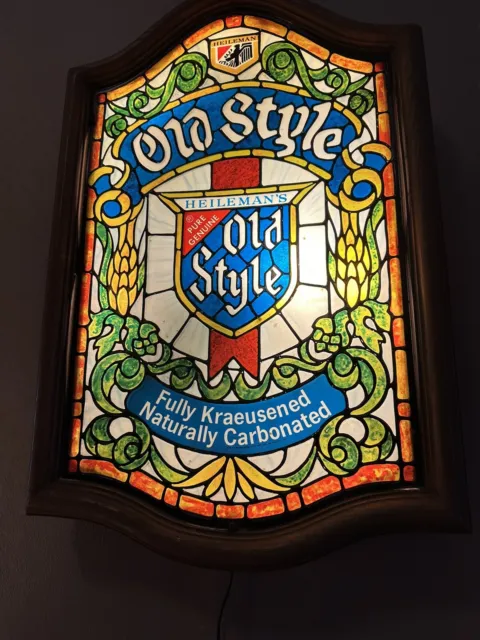 Vintage Old Style Beer Plastic Faux Wood Stained Glass Lighted Sign 25"x16"