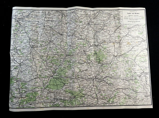 WW1 German Map Laon Reims Soissons Creil France Military Theatre of War 1917