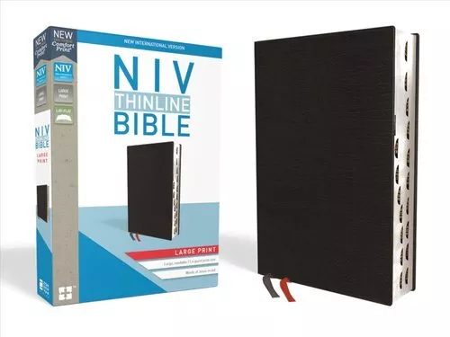 NIV, Thinline Bible, Large Print, Bonded Leather, Black, Red Le... 9780310448334