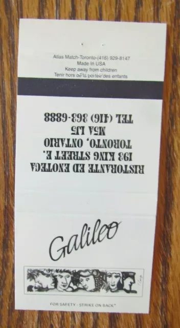 Famous People Matchbook Matchcover: Astronomer Galileo (Toronto, Ontario) -E10