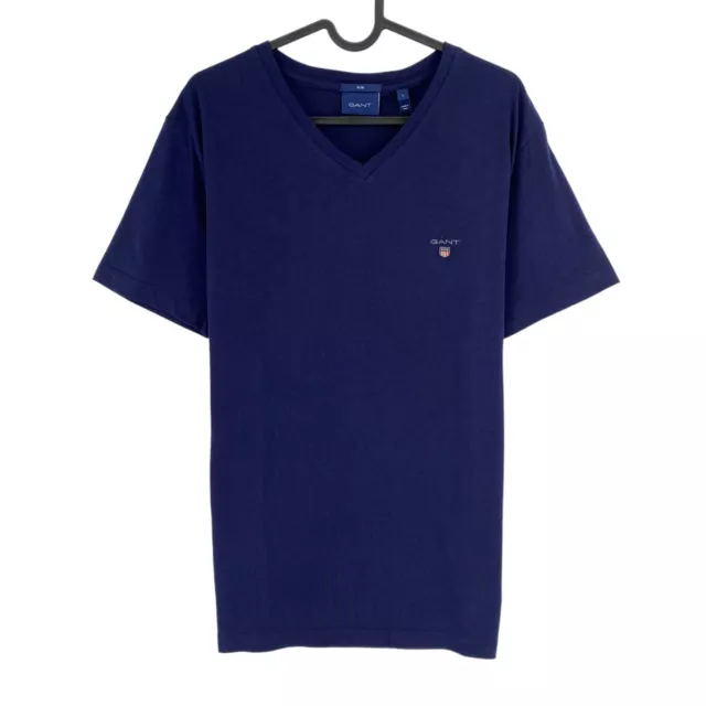 GANT Hommes Bleu Marine Original Slim Fit Col V Manches Courtes T Shirt Taille L