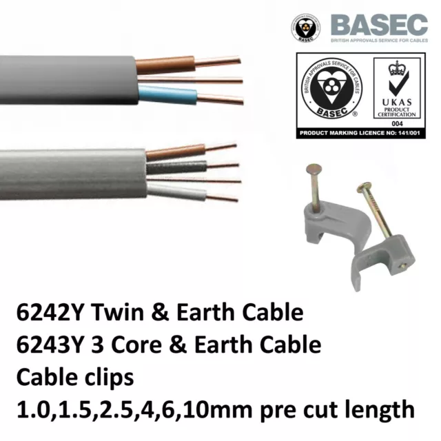 Twin and Earth 6242Y 3 Core & Earth 6243Y Cable Wire Socket T&E Electric Lights